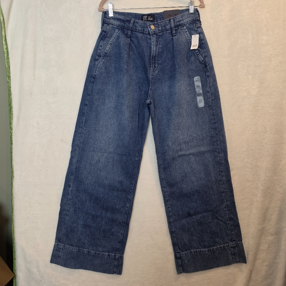 GAP Trouser Jeans Wide Leg High Rise Pleated Medium Wash Size 8 / 29